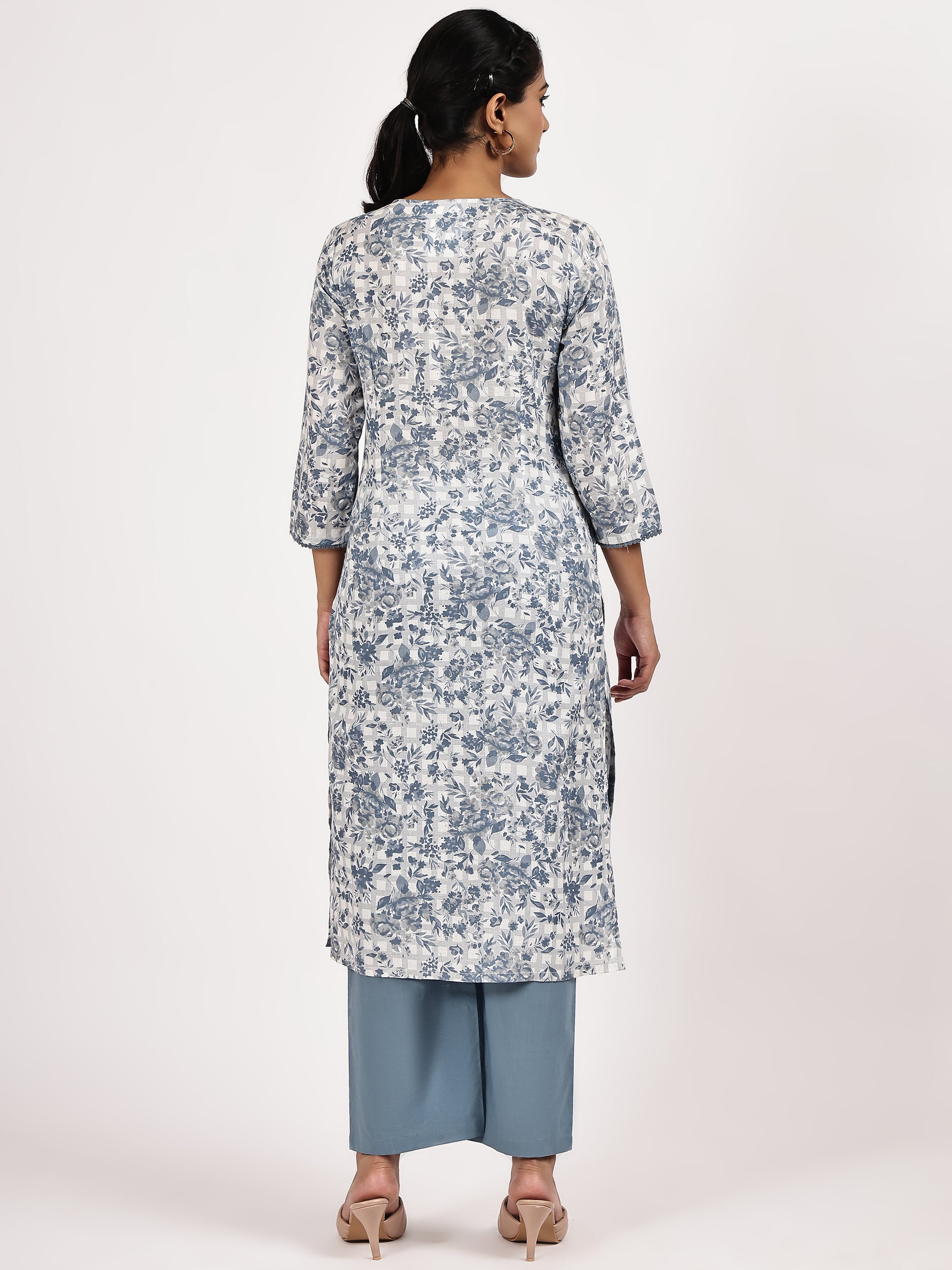 Blue_WhiteFloralPrintedStraightKurtawithPantsBACK