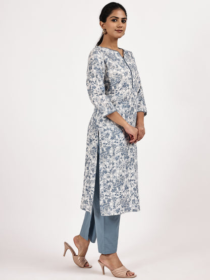 Blue_WhiteFloralPrintedStraightKurtawithPantsrightside