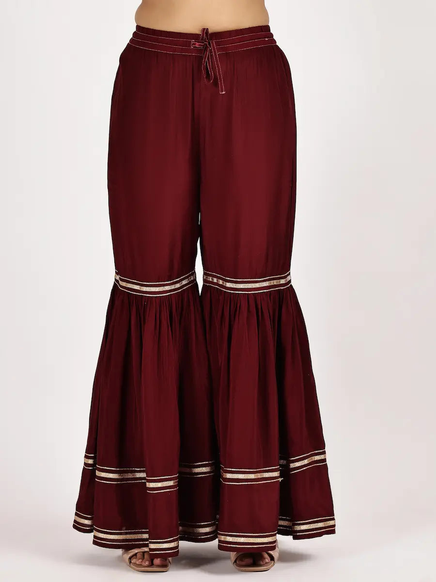 Brasso Velvet Floral Kurta with Maroon Sharara & Zari Dupatta