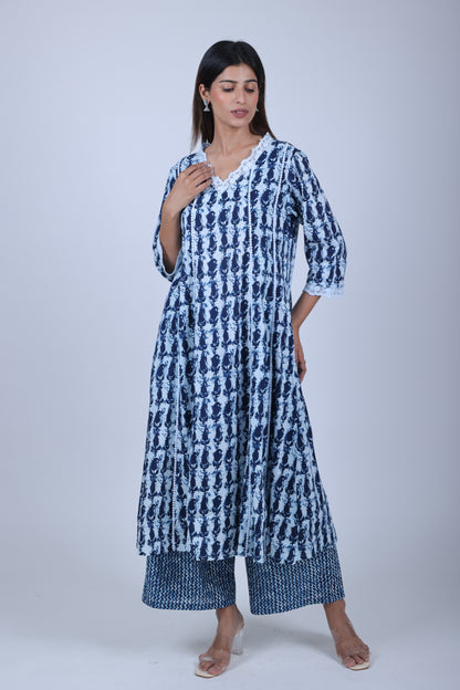 Indigo Printed Straight Kurta Along With Printed Pants and printed Dupatta