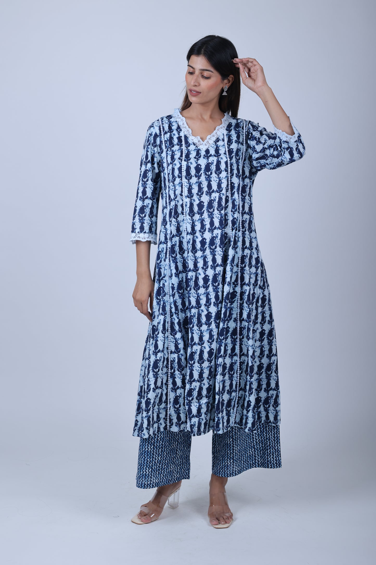 Indigo Printed Straight Kurta Along With Printed Pants and printed Dupatta