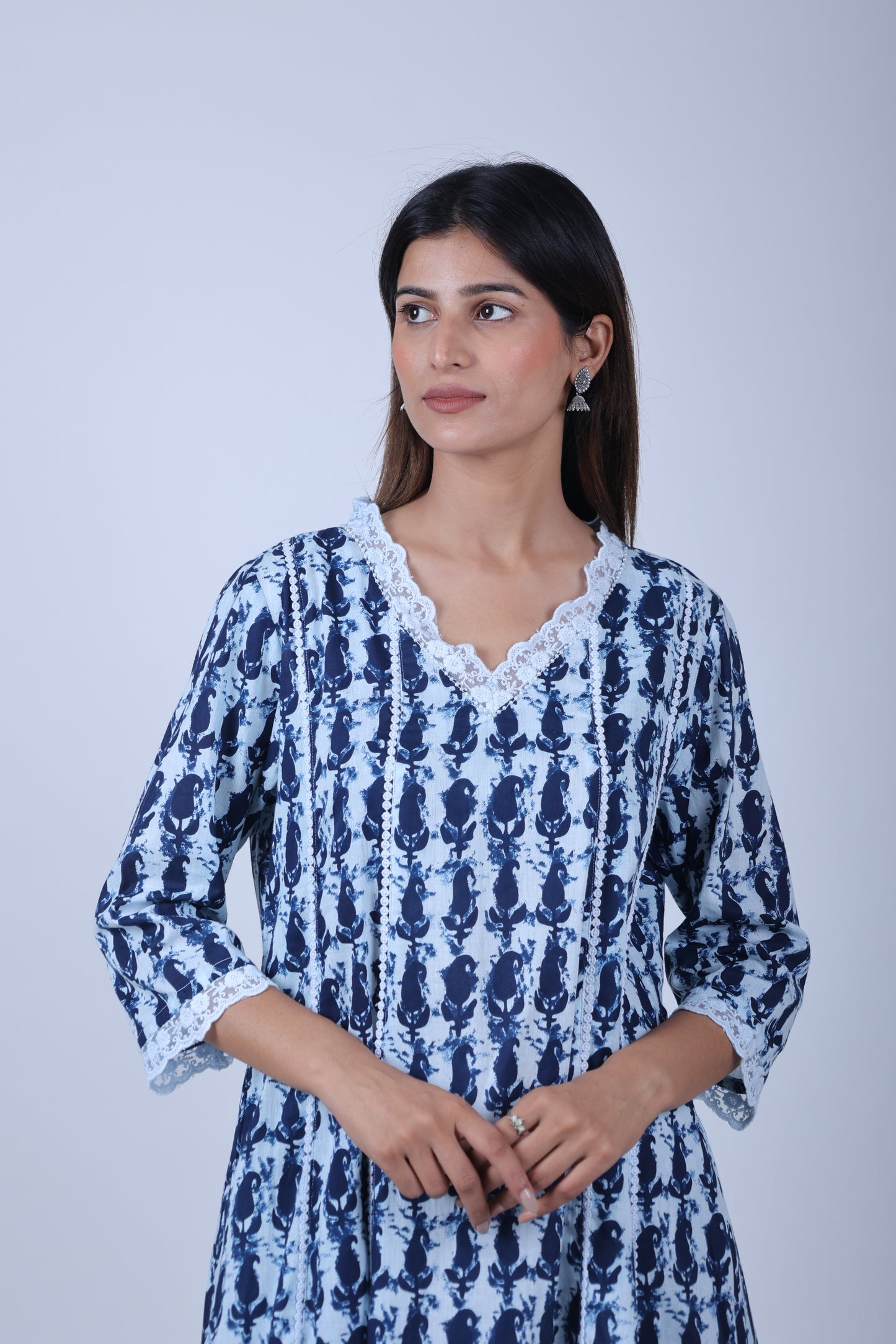 Indigo Printed Straight Kurta Along With Printed Pants and printed Dupatta