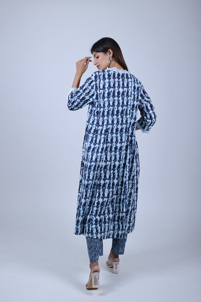 Indigo Printed Straight Kurta Along With Printed Pants and printed Dupatta