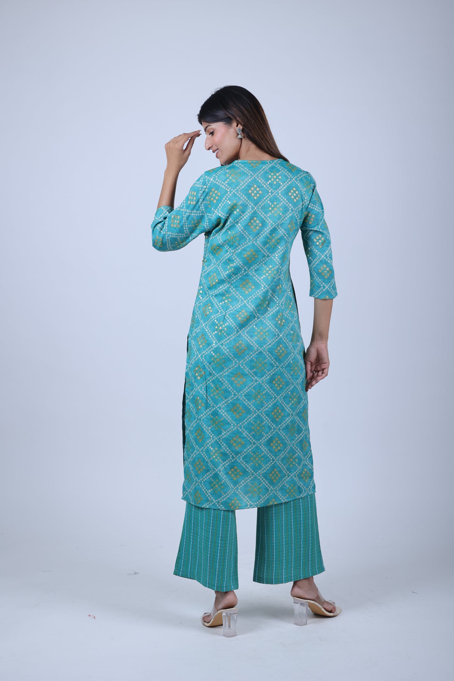 Skyblue Priented Straight Kurta Along With Printed Pants