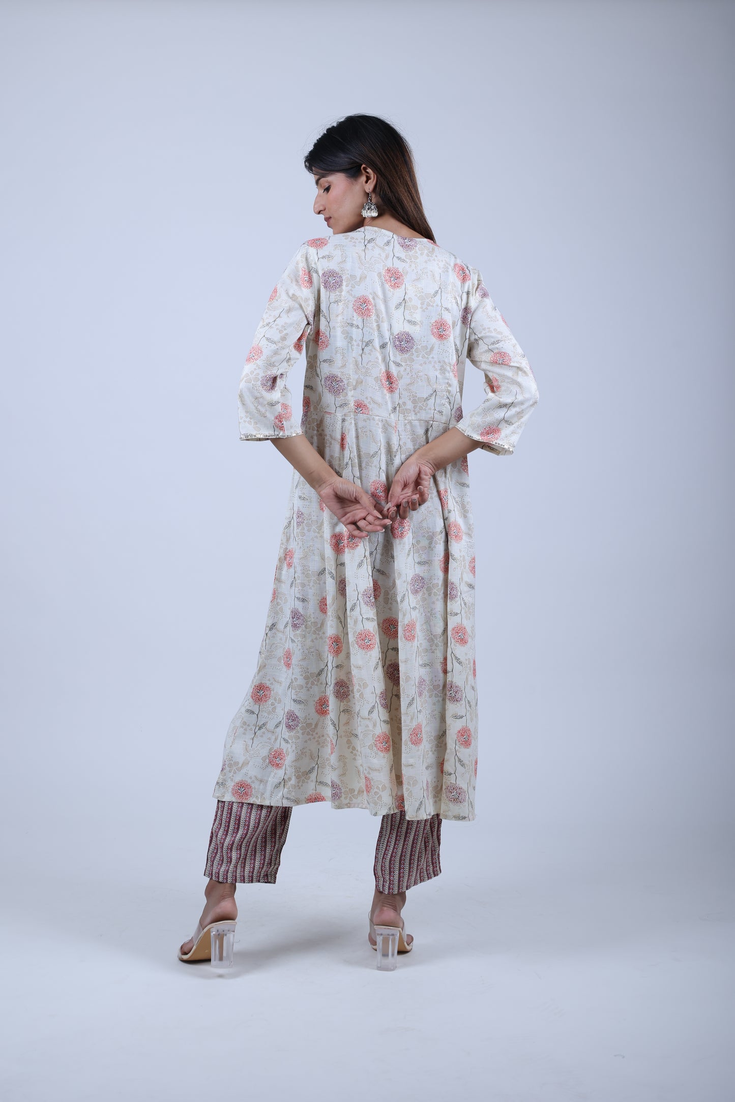 Off-White Printed Kalidar Kurta with Printed Pants