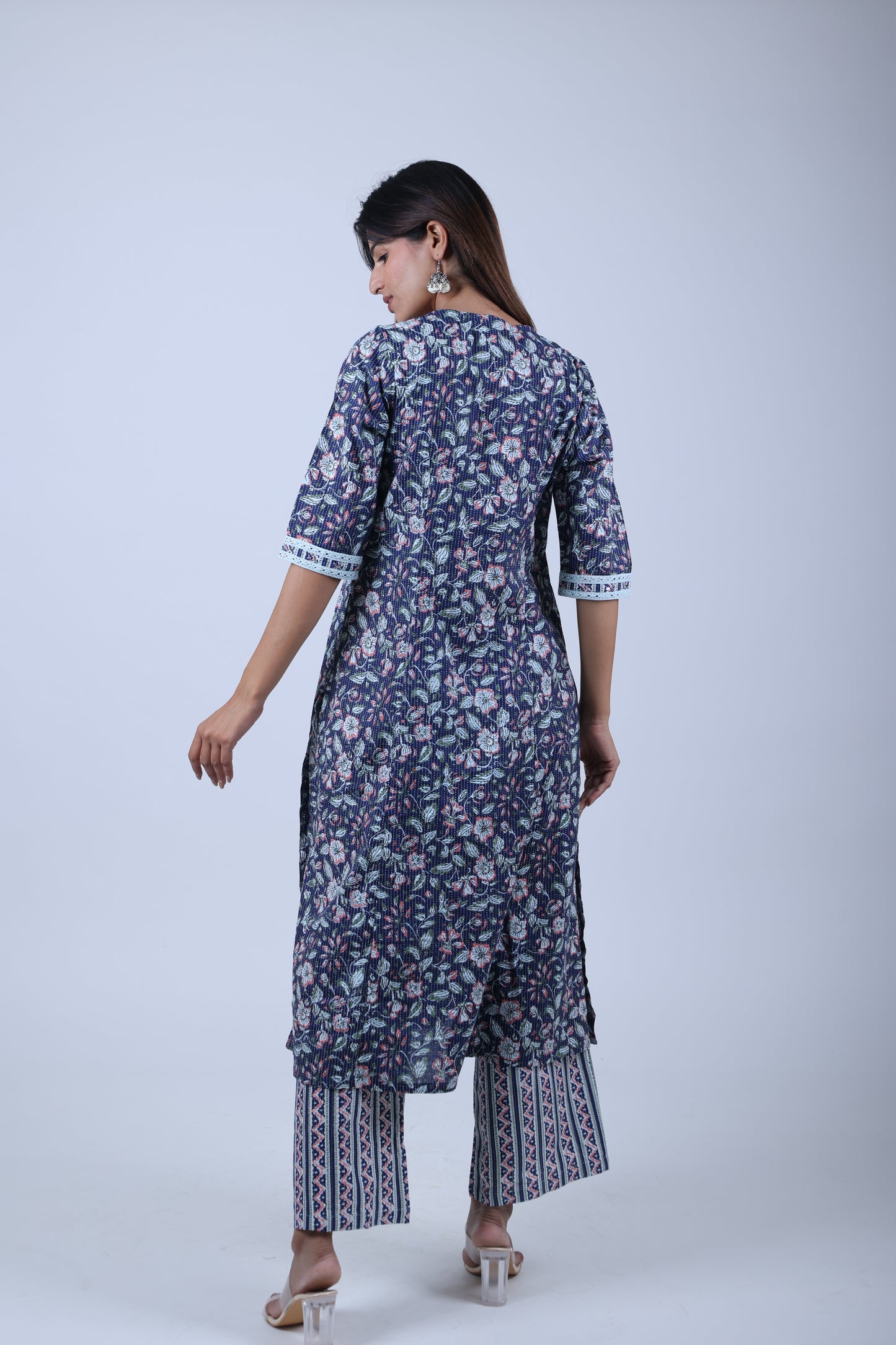 Floter Green Printed A Line Kurta along with Pants