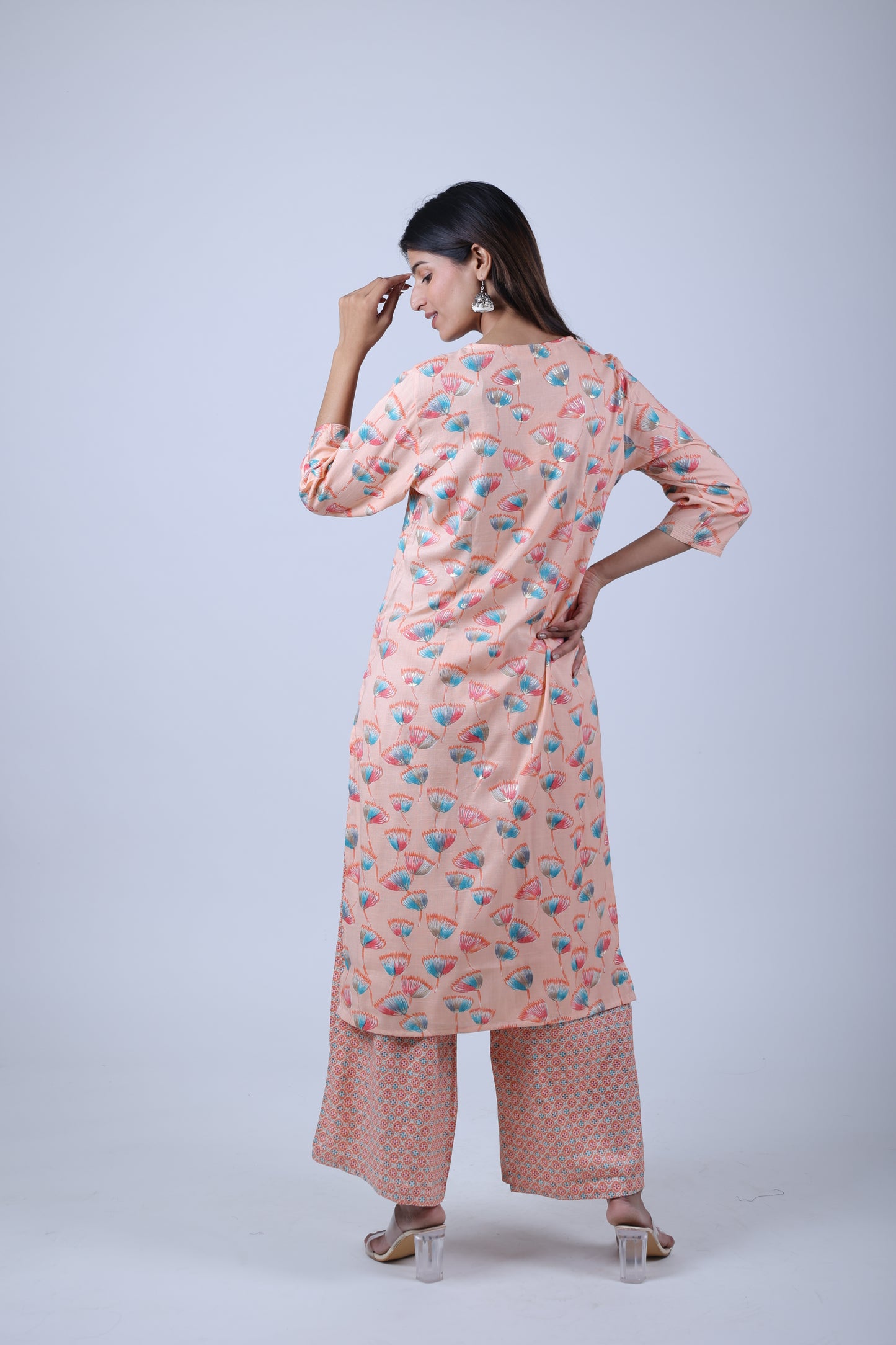 Light Pink Printed Straight Kurta with Pants