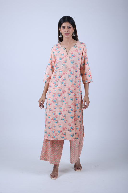 Light Pink Printed Straight Kurta with Pants