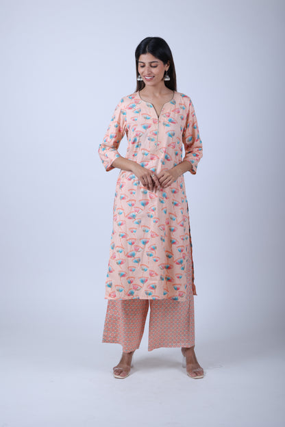 Light Pink Printed Straight Kurta with Pants