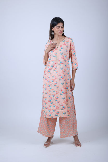 Light Pink Printed Straight Kurta with Pants