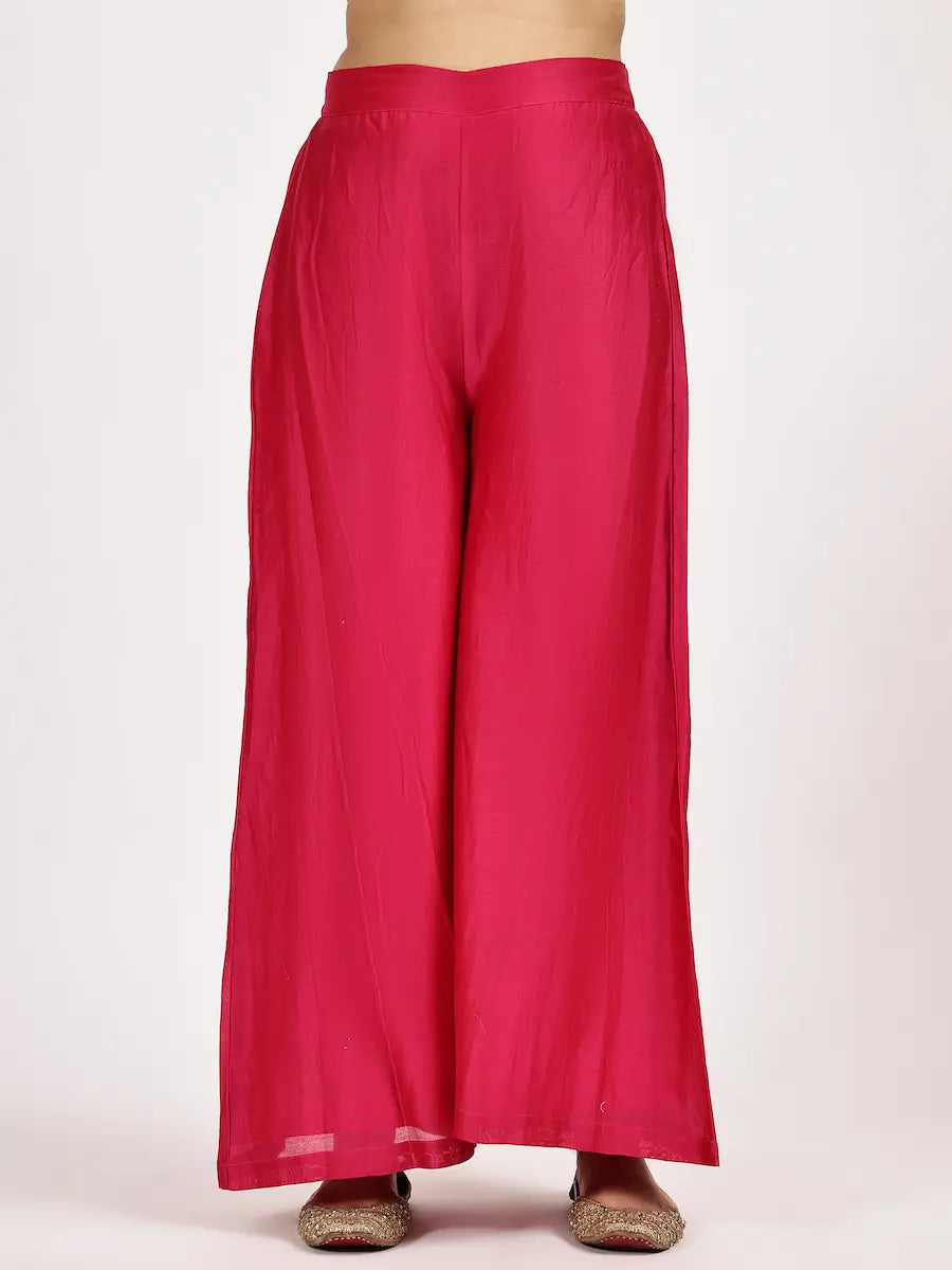 Deep Pink Silk Jacquard Straight Kurta Set with Embroidered Dupatta
