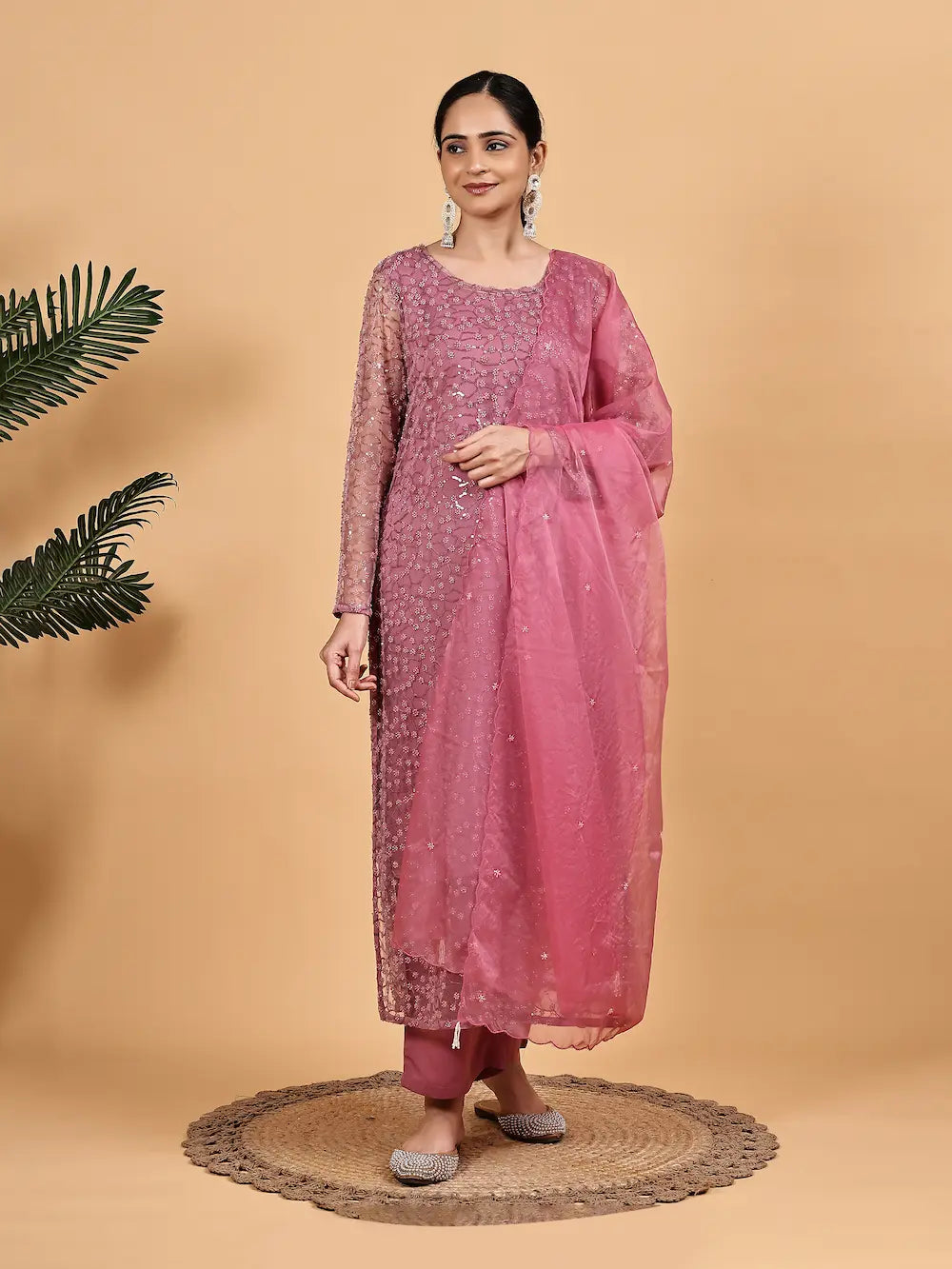 dusty-rose-net-embellished-kurta-set-with-sheer-dupatta