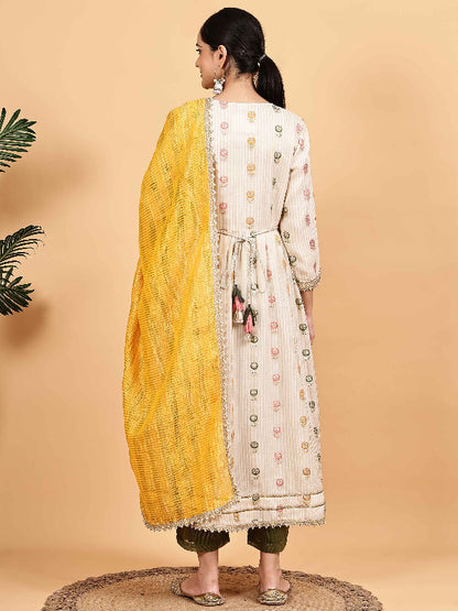 Festive Silk Jacquard Kurta Set with Yellow Zari Jacquard Dupatta Back View
