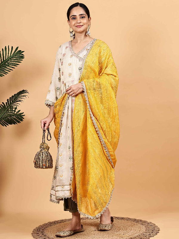 Festive Silk Jacquard Kurta Set with Yellow Zari Jacquard Dupatta
Side View