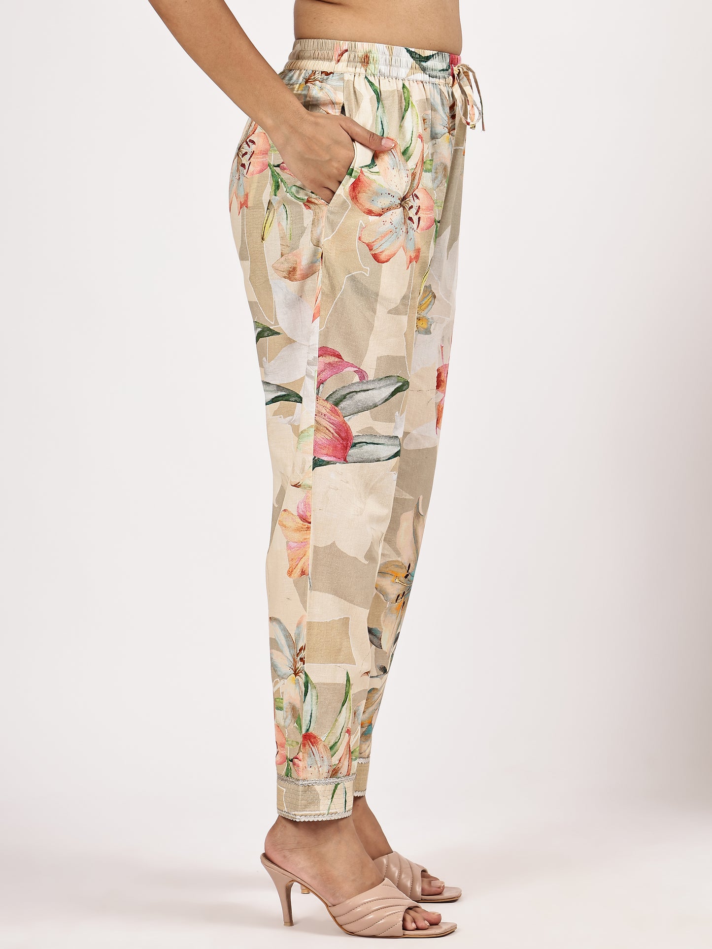 Floral Printed Cambric Cotton Flairef Kurta Set with Matching Dupatta