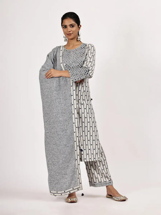 Gray Embroidery Kurta set with Dupatta