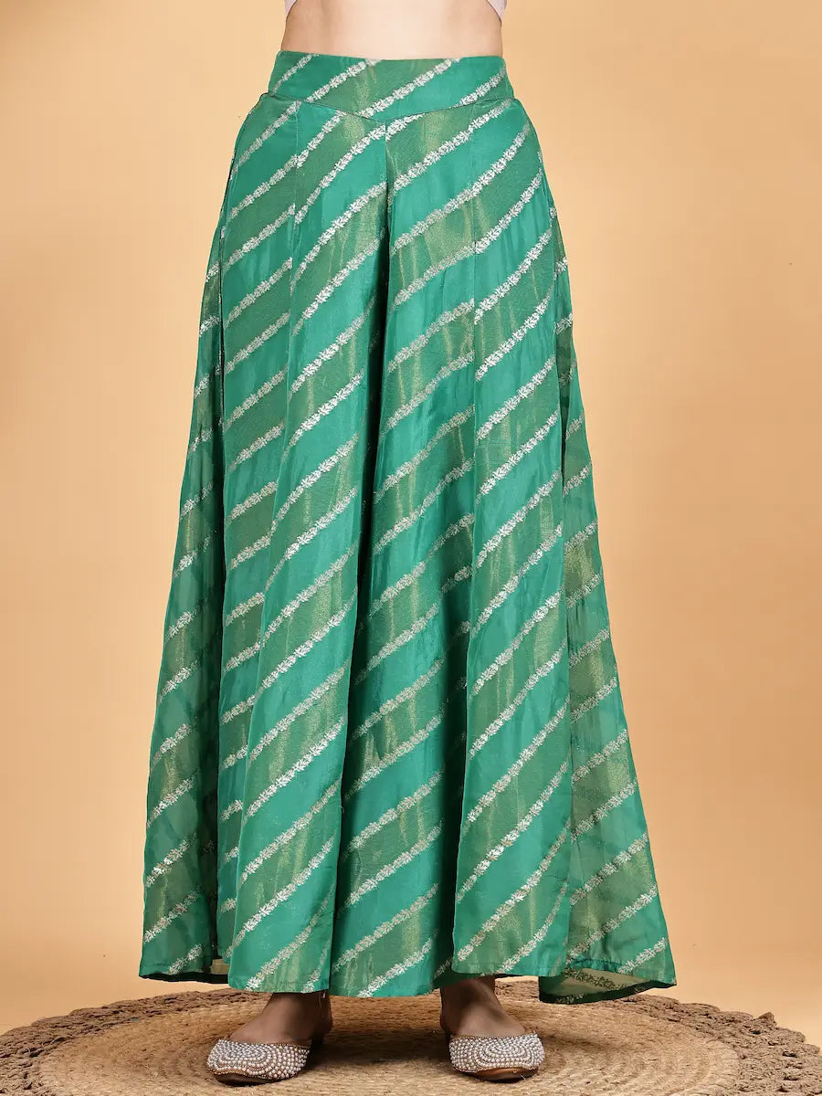 Green Jacquard Kurta Sharara Set with Premium Dupatta