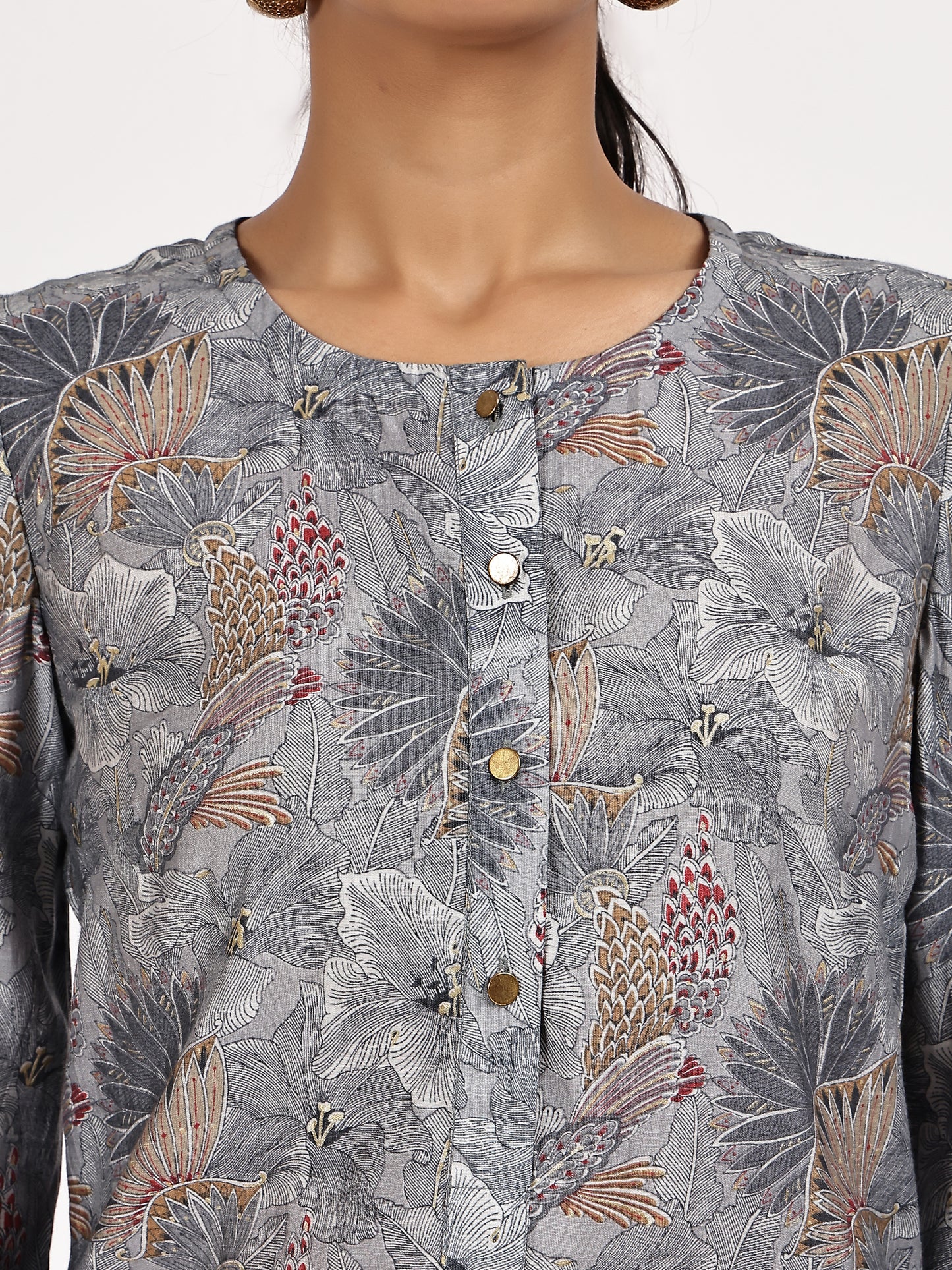 GreyCasualPrintedKurtawithafghanisalwarleftside