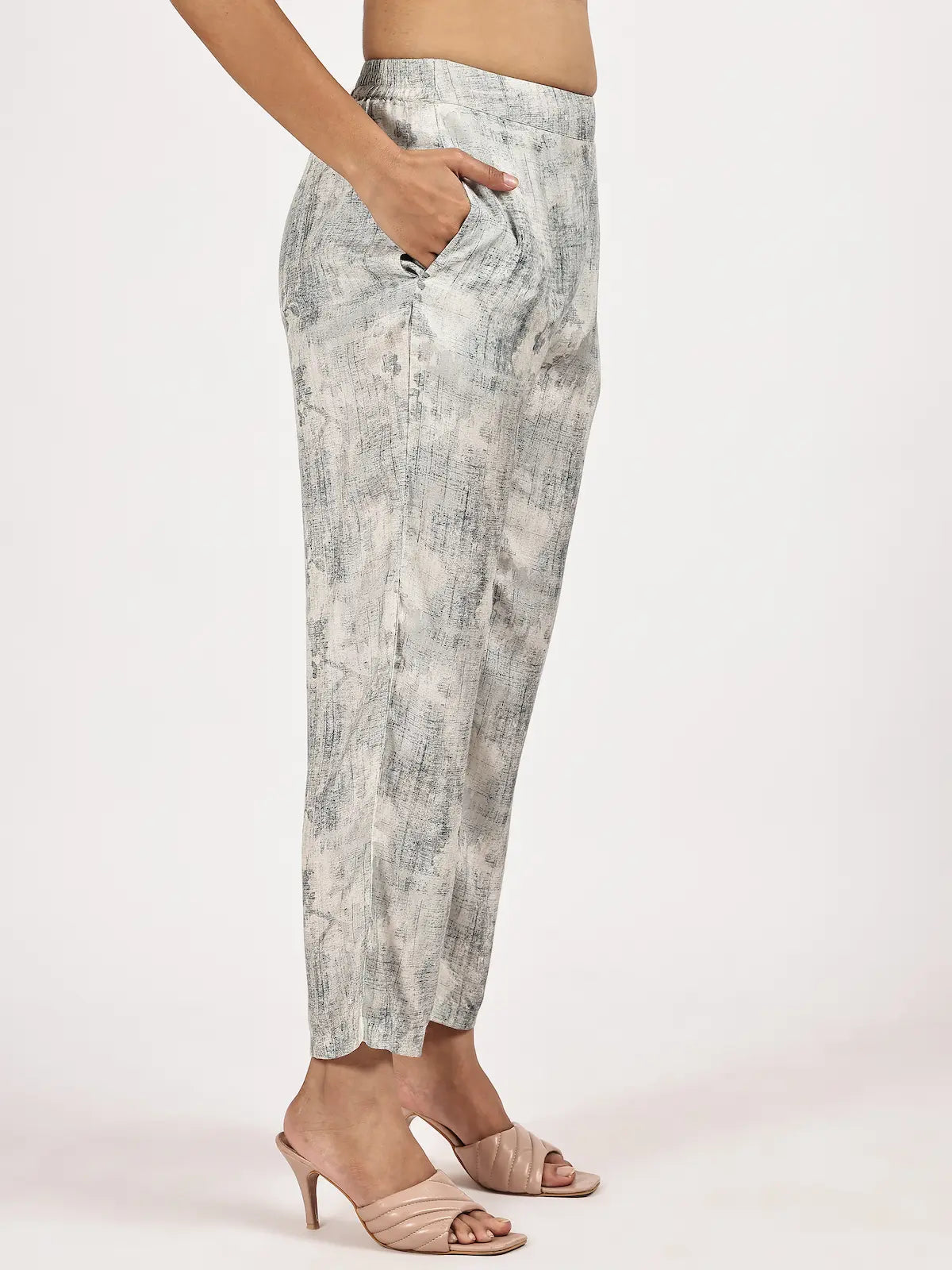 Grey Printed Kurta Set with Pants