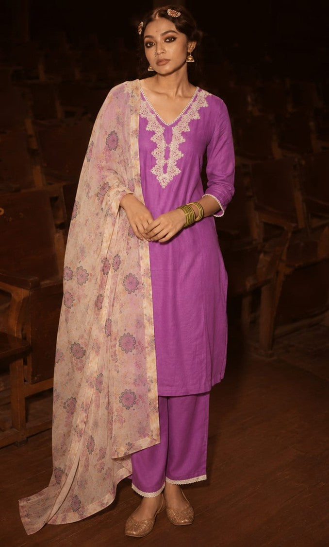 House of Paral Elegant Magenta Cotton Kurta Set with Matching Pants