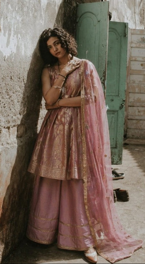 House of Paral Pink Ethnic Wear Set with Jacquard Kurta and Dupatta