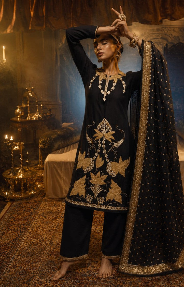 House Of Paral Black Embroidered Ethnic Suit Set