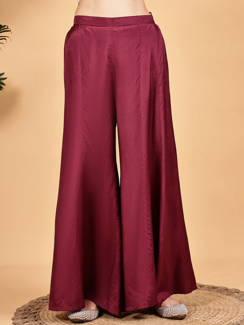 Solid Wine Co-Ord Set with Embroidery- Elegant Look