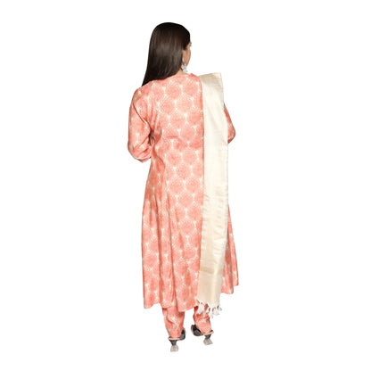 Light Orange printed Kurta along with printed Pants and Dupatta