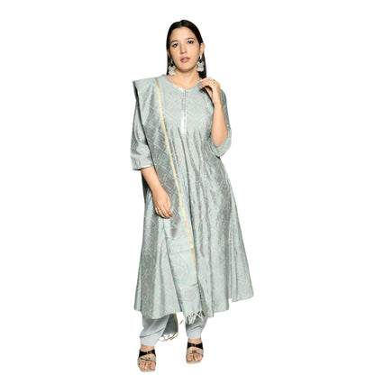 Silver Grey 3D printed Kurta along with printed Dupatta and solid Pants