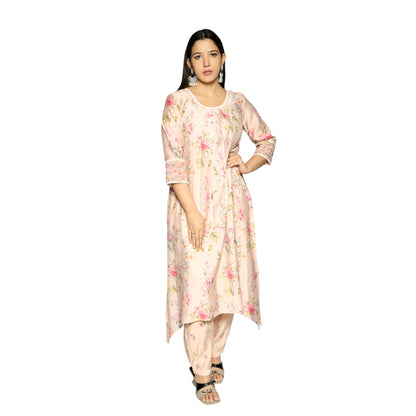 Light Pink printed flaired embroidred Kurta with afghani Salwar