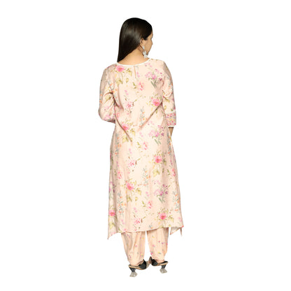 Light Pink printed flaired embroidred Kurta with afghani Salwar