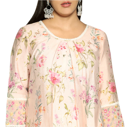 Light Pink printed flaired embroidred Kurta with afghani Salwar