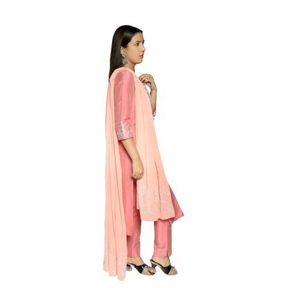 Royal Pink embroidered Kurta with Pants and embroidered georggete dupatta