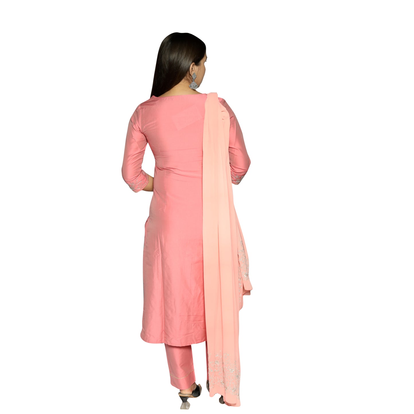 Royal Pink embroidered Kurta with Pants and embroidered georggete dupatta