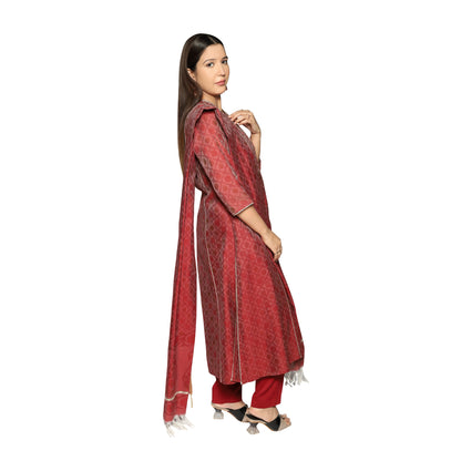 Maroon 3D Print Kurta and  Dupatta with solid Pants