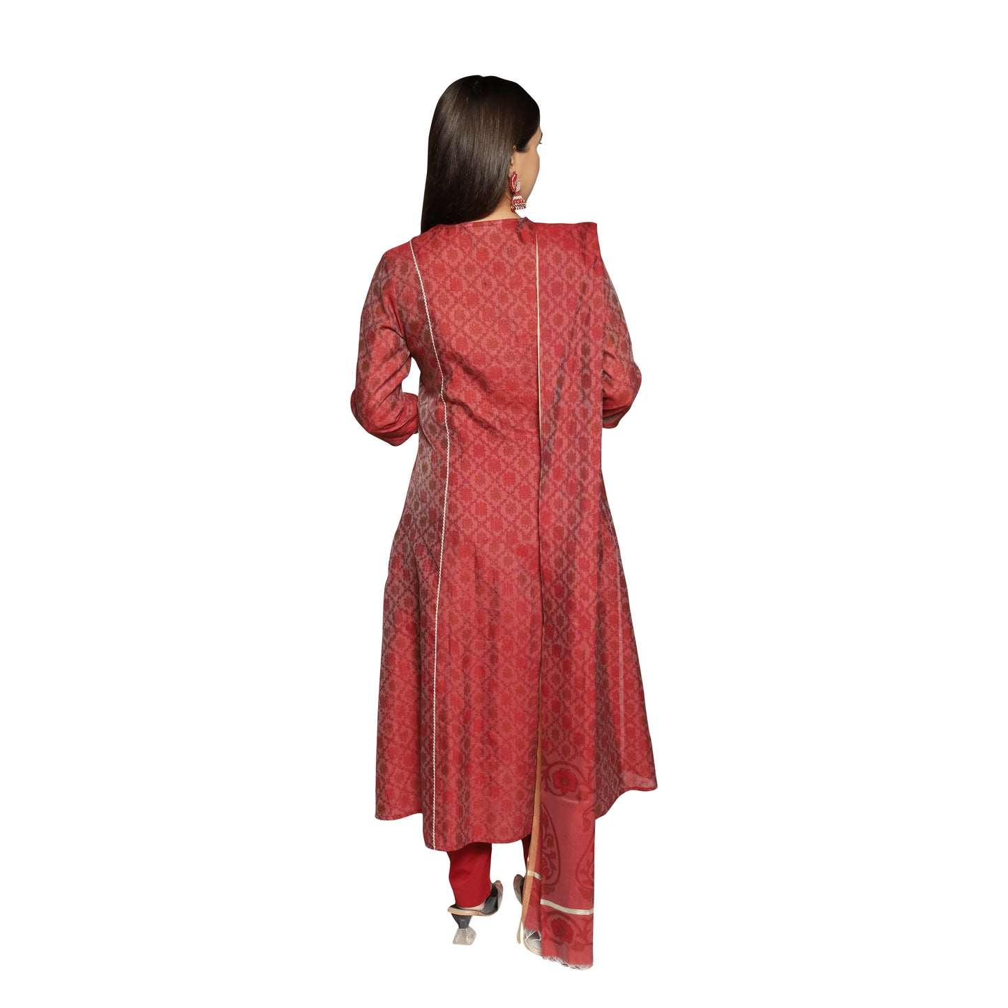 Maroon 3D Print Kurta and  Dupatta with solid Pants