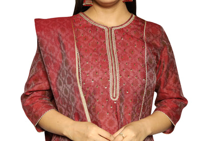 Maroon 3D Print Kurta and  Dupatta with solid Pants