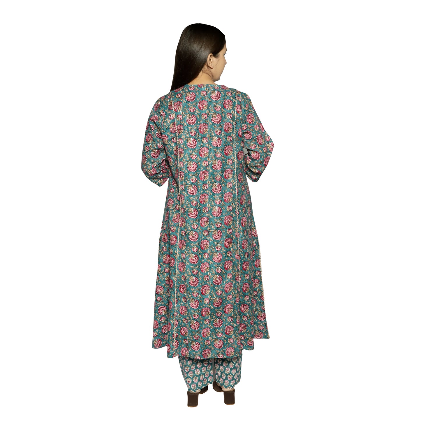 Sea Green Printed straight Kurta along with Pants