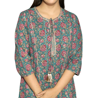 Sea Green Printed straight Kurta along with Pants