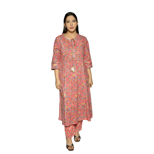 Rust Pink Printed straight Kurta along with Pants