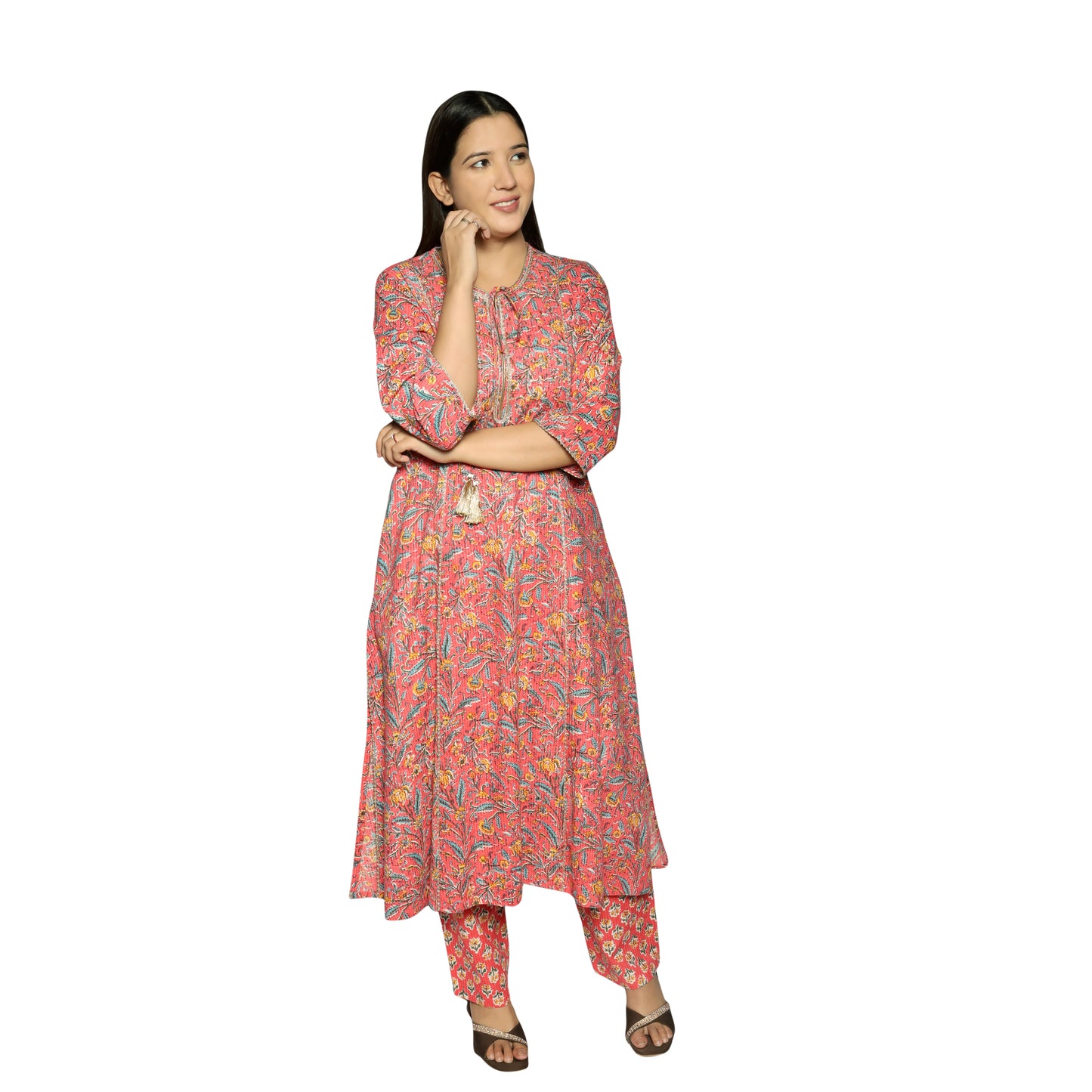 Rust Pink Printed straight Kurta along with Pants