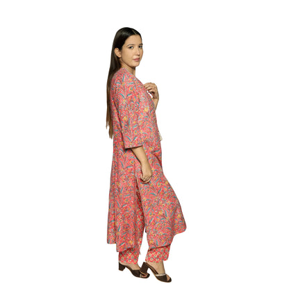 Rust Pink Printed straight Kurta along with Pants