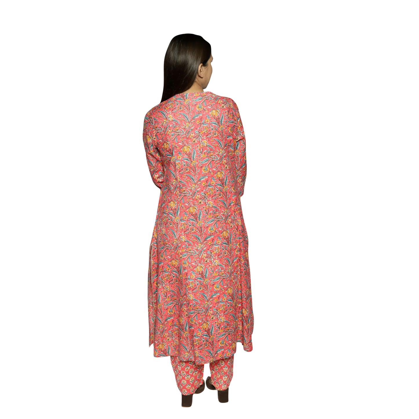 Rust Pink Printed straight Kurta along with Pants