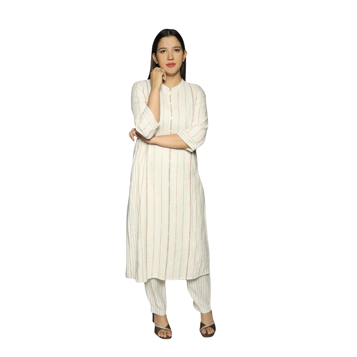 Off White with thread sequence Kurta along with Pants