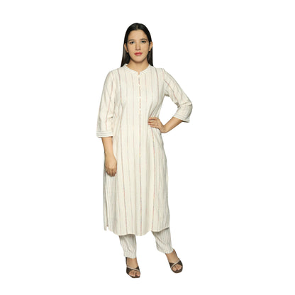 Off White with thread sequence Kurta along with Pants