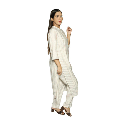 Off White with thread sequence Kurta along with Pants