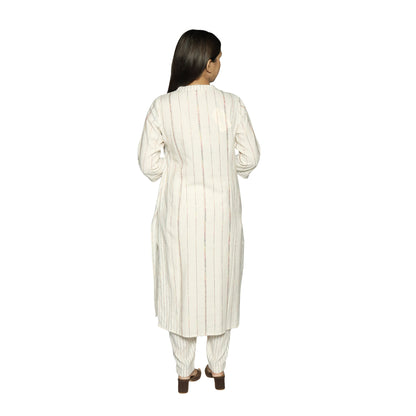 Off White with thread sequence Kurta along with Pants