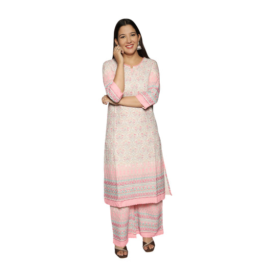 Pink chiffly digital printed kurta along with palazzo