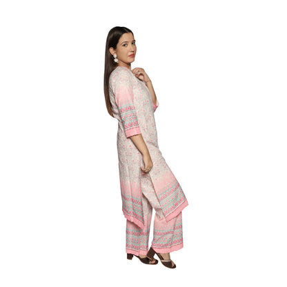 Pink chiffly digital printed kurta along with palazzo