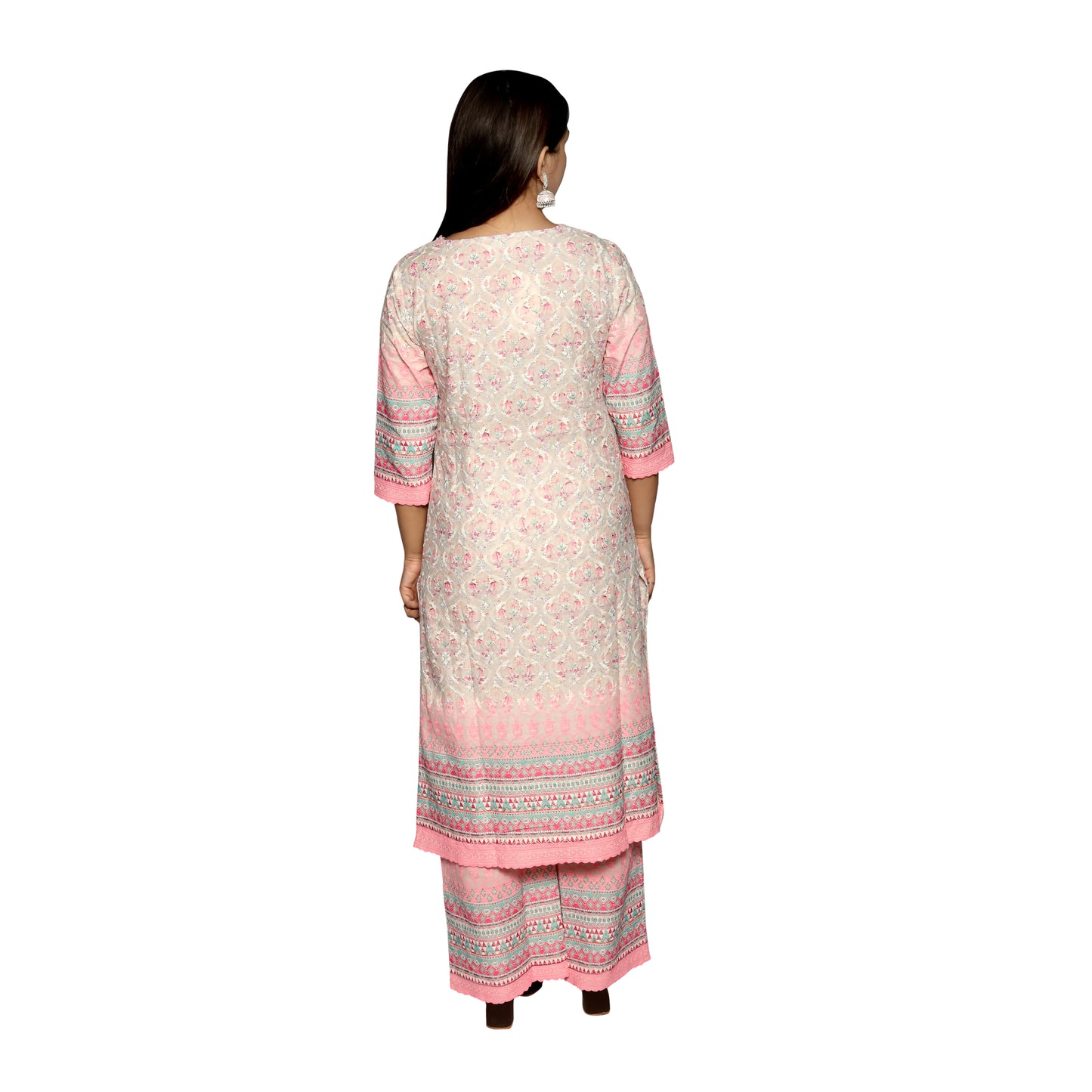 Pink chiffly digital printed kurta along with palazzo